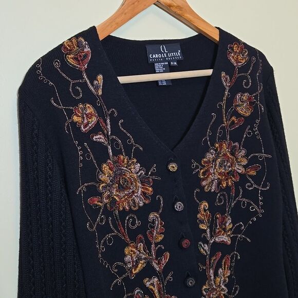 Vintage Carole Little Floral Embroidered Wool Blend Sweater Dress Petite Medium - Picture 8 of 16